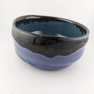 ARTIST SIGNED Decorative 3 Shades of Blue Glazed Studio Pottery Bowl